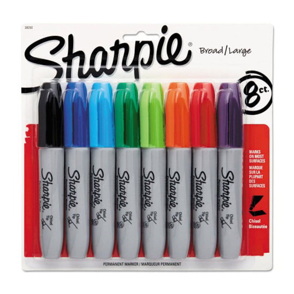 Sharpie Permanent Marker Medium Chisel Tip Assorted Colors 8Ea